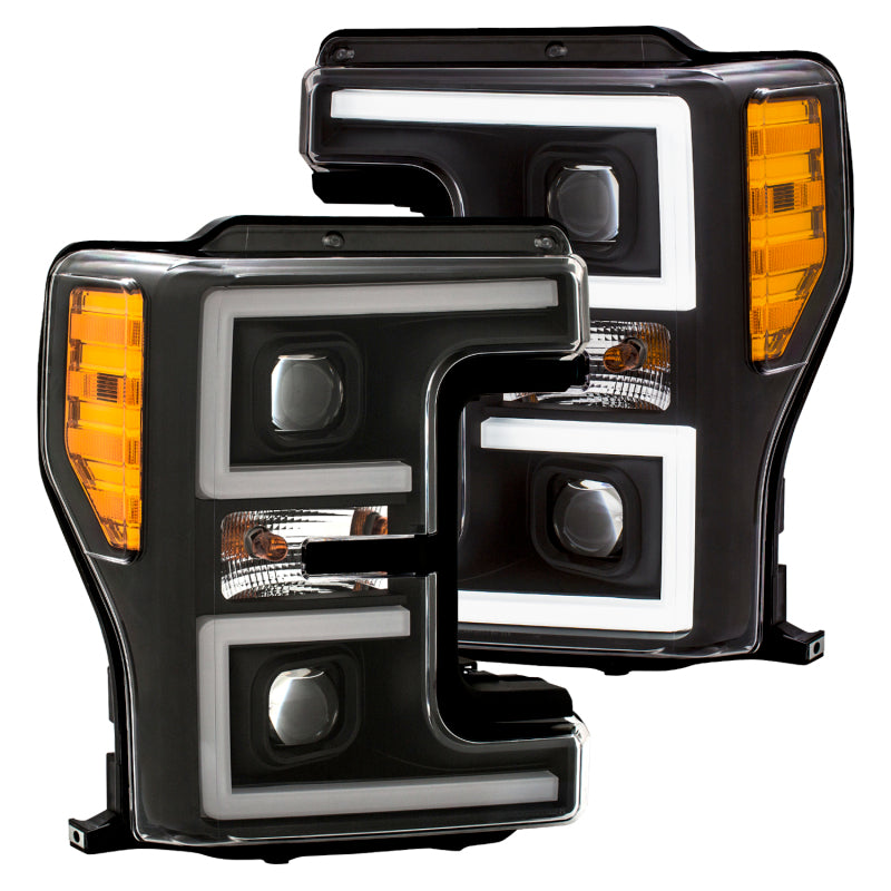 ANZO 111388 LED Headlights 17-18 Ford F-250 Super Duty Plank-Style L.E.D. Headlight Black (Pair)