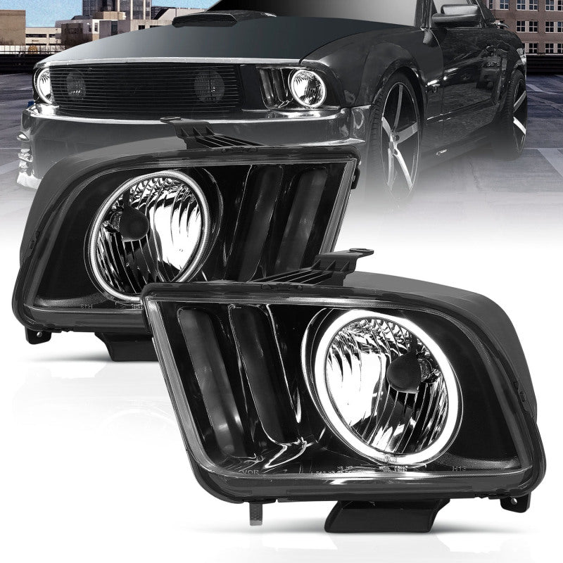 ANZO 121033 2005-2009 Ford Mustang Crystal Headlights w/ Halo Black (CCFL)