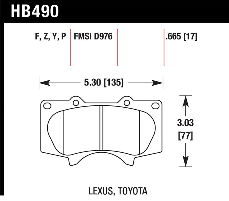 Hawk Performance HB490Z.665 Hawk 00-06 Toyota Tundra / 03-16 Toyota 4Runner Performance Ceramic Street Front Brake Pads