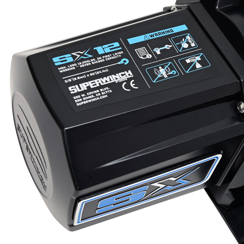 Superwinch 1712204 12000 LBS 12V DC 3/8in x 80ft Synthetic Rope SX12SR Winch - Semi Gloss Black