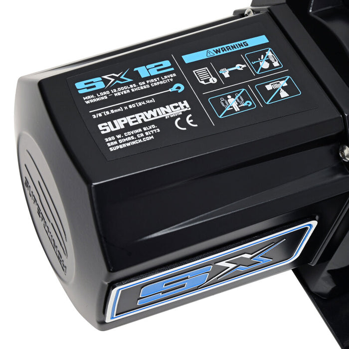 Superwinch 1712204 12000 LBS 12V DC 3/8in x 80ft Synthetic Rope SX12SR Winch - Semi Gloss Black