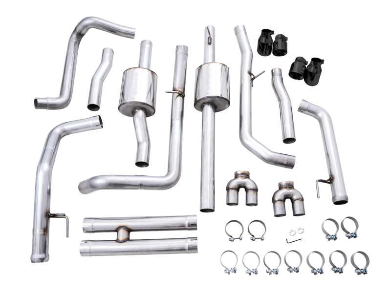 AWE Tuning 3015-43204 4th Gen GM 1500 6.2L 0FG Catback Split Rear Exit (w/ Bumper Cutouts) - Quad Diamond Tips
