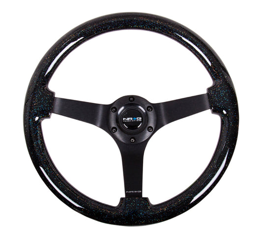NRG RST-036BSB-BK Reinforced Steering Wheel (350mm / 3in Deep) Classic Blk Sparkle Wood Grain w/Blk 3-Spoke Center