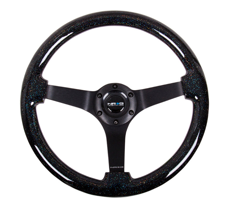 NRG RST-036BSB-BK Reinforced Steering Wheel (350mm / 3in Deep) Classic Blk Sparkle Wood Grain w/Blk 3-Spoke Center