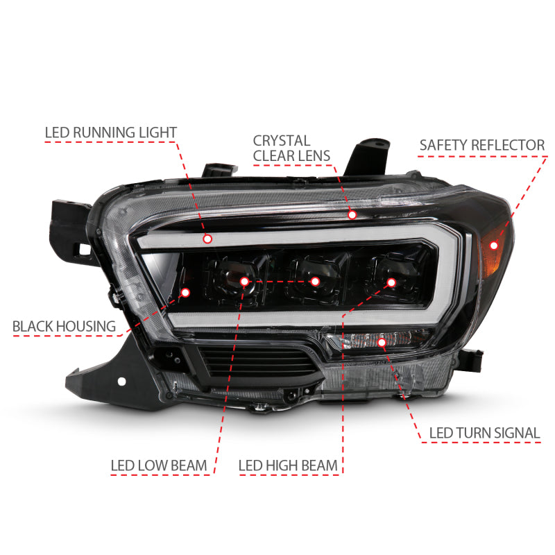 ANZO 111496 2016-2018 Toyota Tacoma LED Projector Headlights Plank Style Black w/ Amber