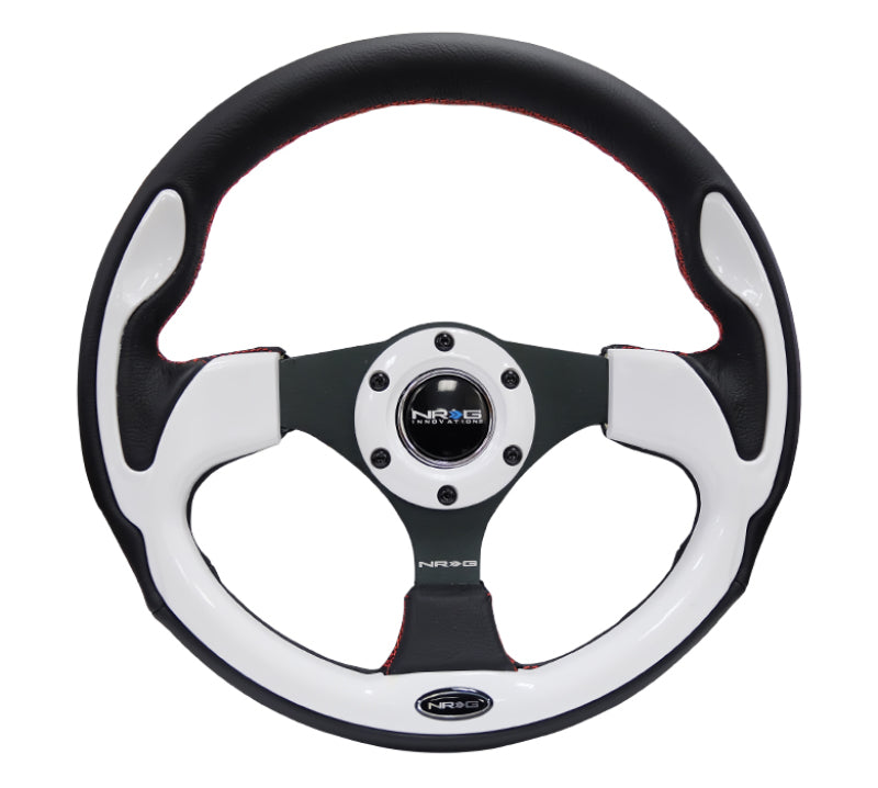NRG RST-001WT Reinforced Steering Wheel (320mm) Blk w/White Trim & 4mm 3-Spoke