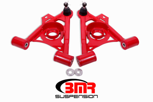 BMR Suspension AA034R BMR 79-93 Fox Mustang Non-Adj Lower A-Arms Standard Ball Joint Spring Pocket - Red
