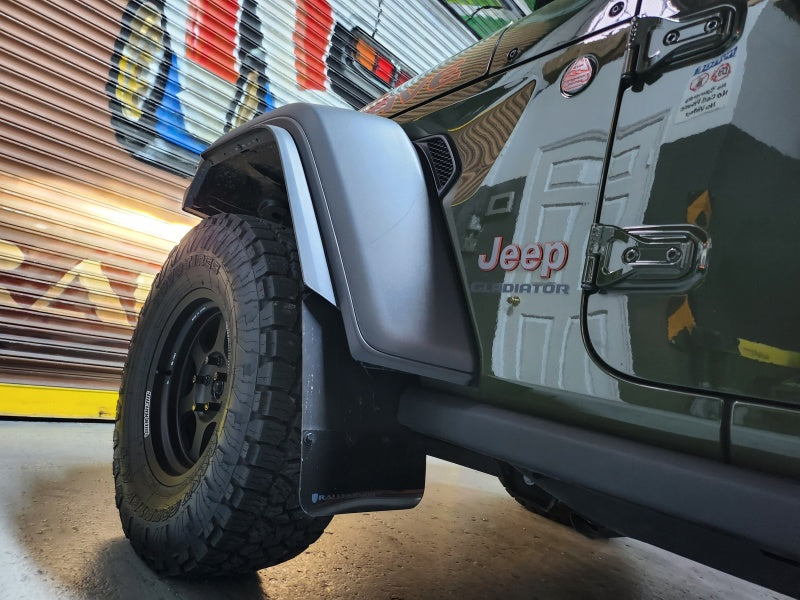 Rally Armor MF104-BLK-AGN 19-24 Jeep JT Gladiator (Mojave/Rubicon) Black Mud Flap w/Army Green Logo