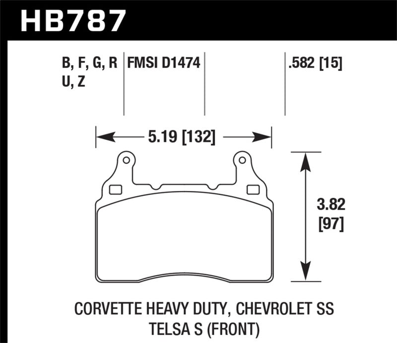 Hawk Performance HB787F.582 Hawk 14-17 Chevy Corvette / 10-15 Chevy Camaro 6.2L HPS Street Front Brake Pads