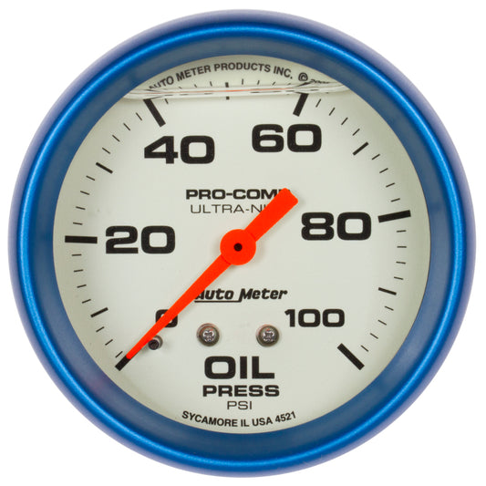 Autometer ATM4221 2-5/8 Ultra-Nite Oil Press. Gauge 0-100psi