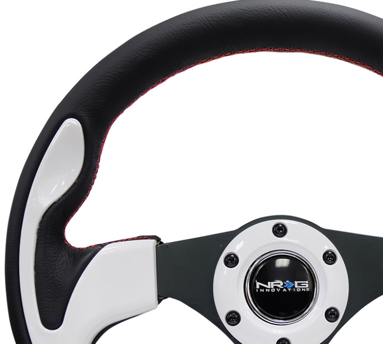 NRG RST-001WT Reinforced Steering Wheel (320mm) Blk w/White Trim & 4mm 3-Spoke