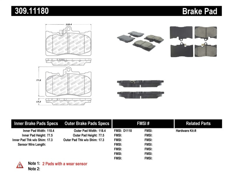 Stoptech 309.11180 StopTech Performance 06 Lexus GS300/430 / 07-08 GS350 / 06-08 IS350 Front Brake Pads
