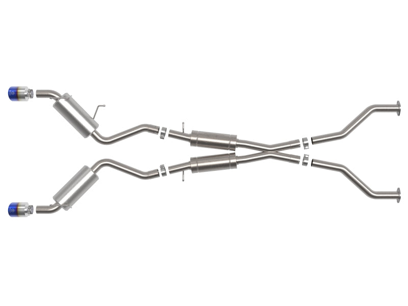 aFe 49-36139-L Takeda 09-20 Nissan 370z 2-1/2 IN 304 Stainless Steel Cat-Back Exhaust System w/ Blue Flame Tip