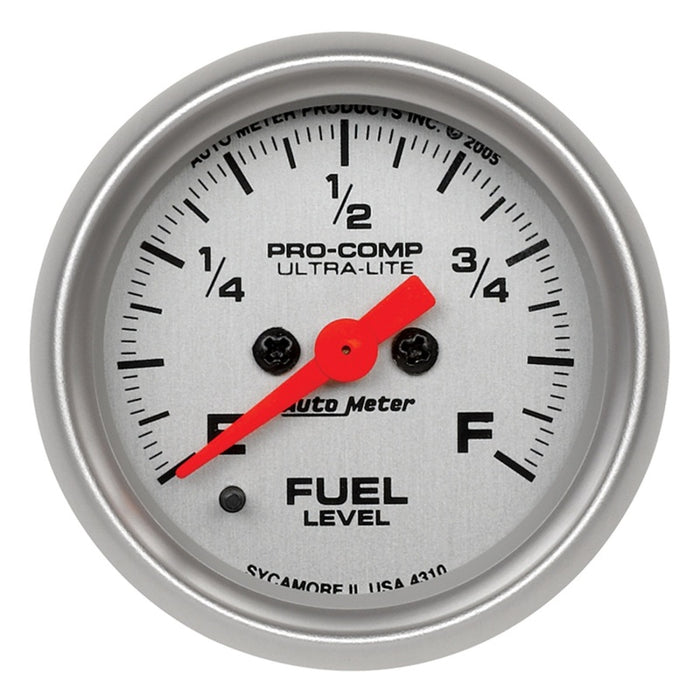 AutoMeter 4310 Autometer Ultra-Lite 52mm 0-280 ohm Adj Full Sweep Electronic Fuel Level Programmable Empty-Full Ga