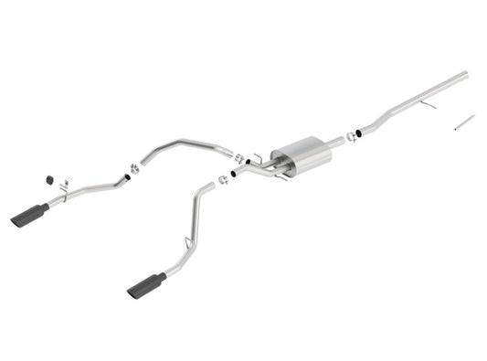 Borla 140536BC 14 Sierra 1500 C/B S-Type Exh/2.75in Into Dual 2.25in Out 4in Split Rear Exit-Black Chrome