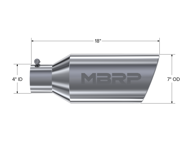 MBRP T5126 Universal Tip 7inch O.D. Rolled End 4inch inlet 18inch length - T304 (SINGLE TIP)