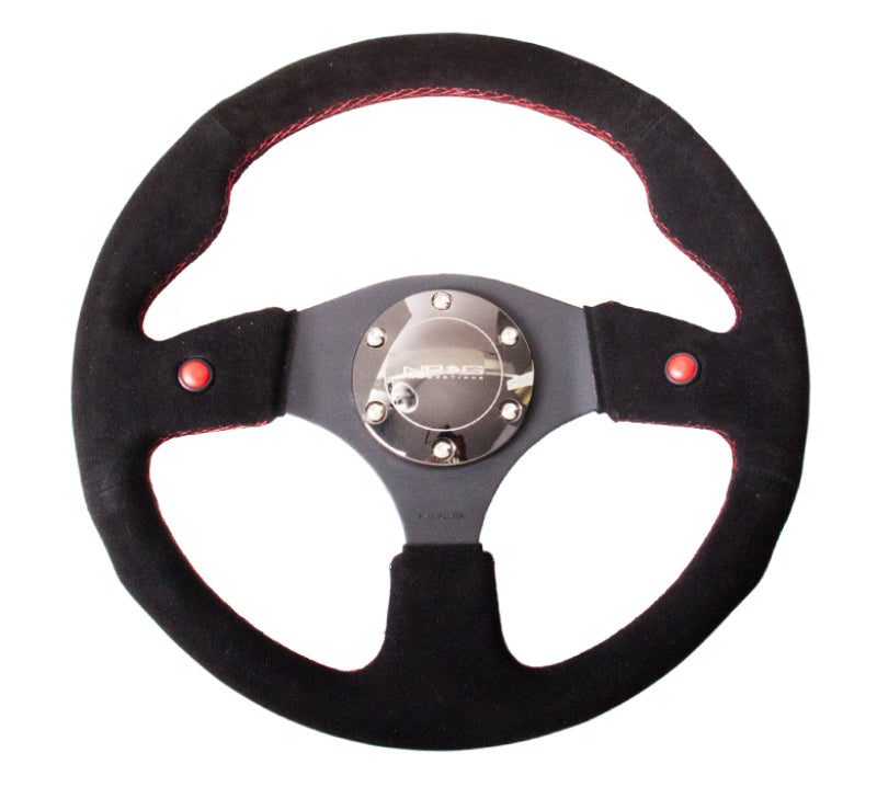 NRG RST-007S Reinforced Steering Wheel (320mm) Blk Suede w/Dual Buttons