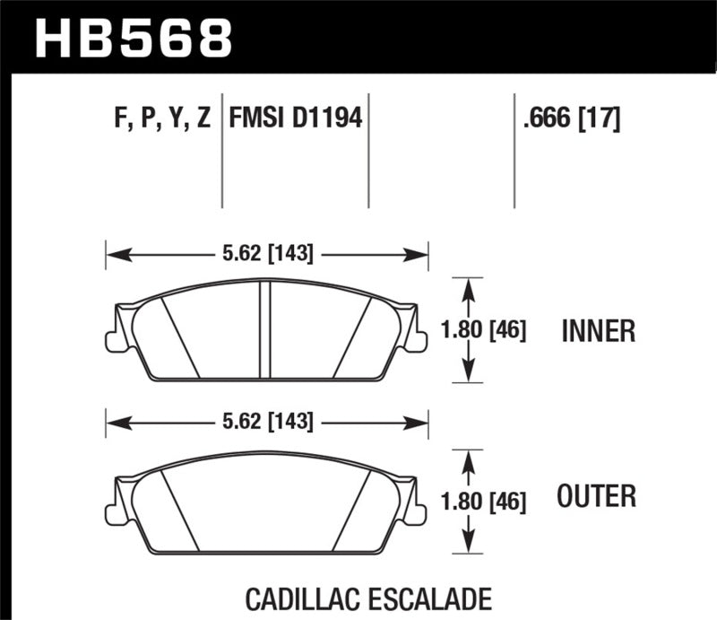 Hawk Performance HB568P.666 Hawk 07-08 Escalade 6.2 / 07-08 Avalanche Super Duty Rear Brake Pads