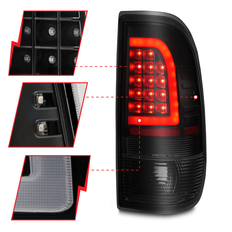 ANZO 311378 1997-2003 Ford F-150 LED Tail Lights w/ Light Bar Black Housing Smoke Lens