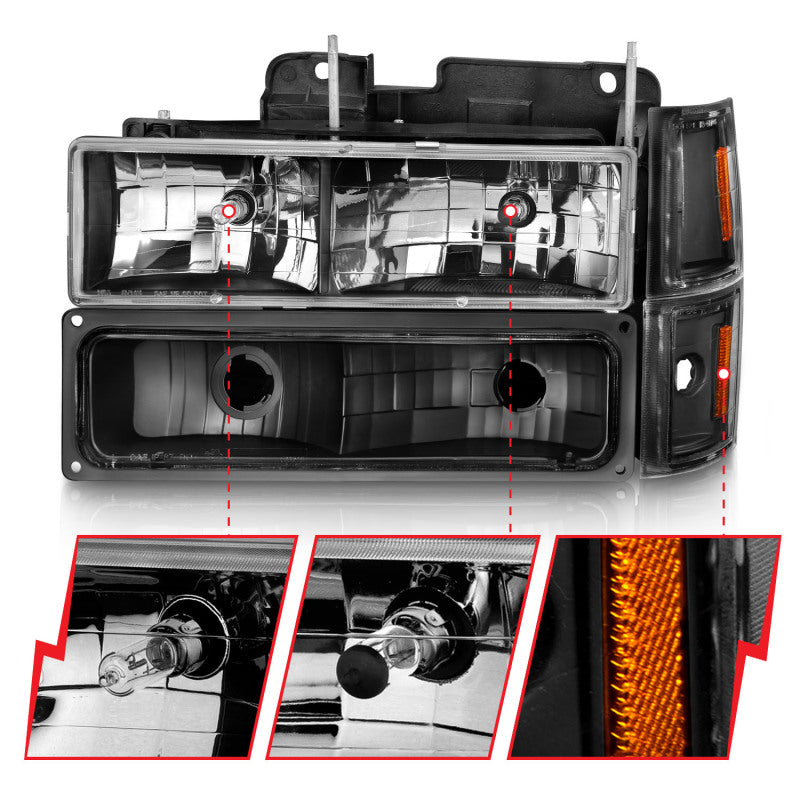 ANZO 111505 88-98 Chevrolet C1500 Crystal Headlights Black