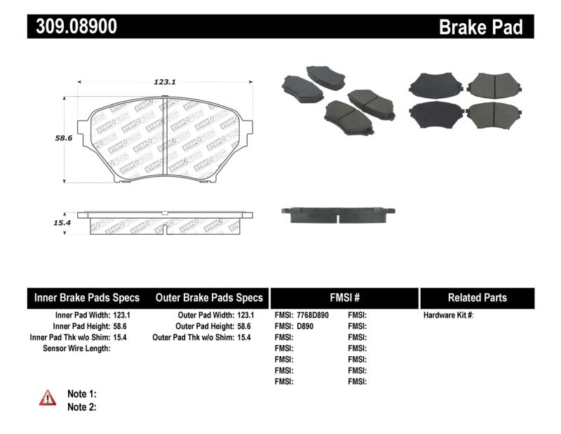 Stoptech 309.08900 StopTech Performance 01-05 Miata w/ Sport Suspension Front Brake Pads D890