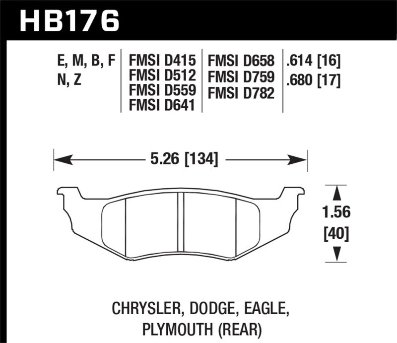 Hawk Performance HB176N.614 Hawk SRT4 HP+ Street Rear Brake Pads