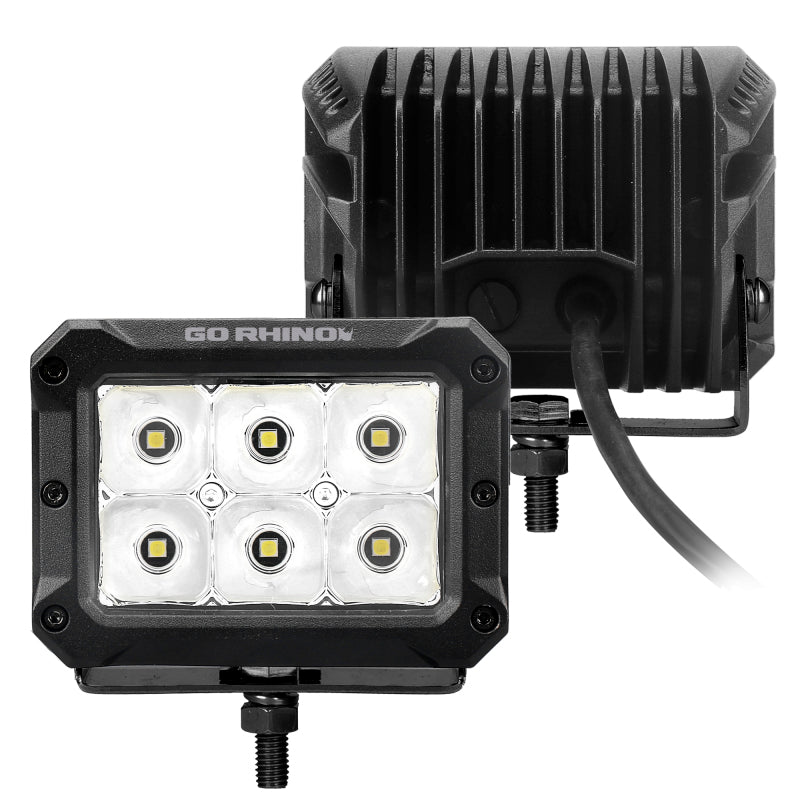 Go Rhino 753003023SBS Xplor Bright Series Rectangle LED Spot Light Kit (Surface/Thread Stud Mnt) 4x3 - Blk (Pair)