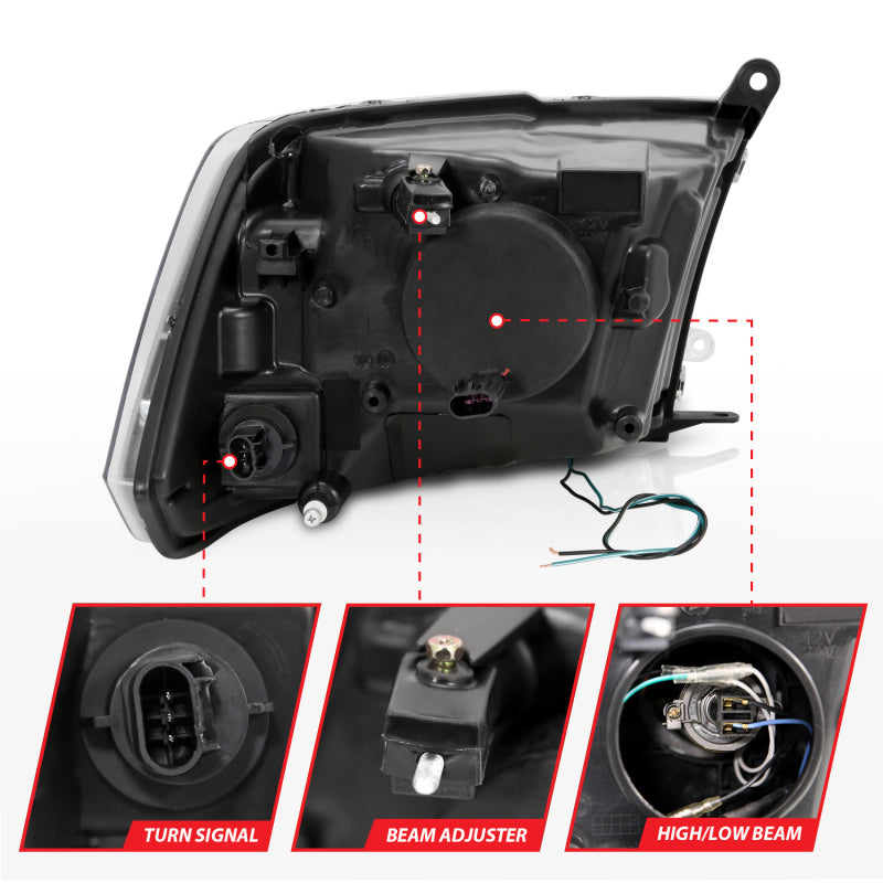 ANZO 111404 09-18 Dodge RAM 1500 Plank Style Projector Headlights Black w/ Halo