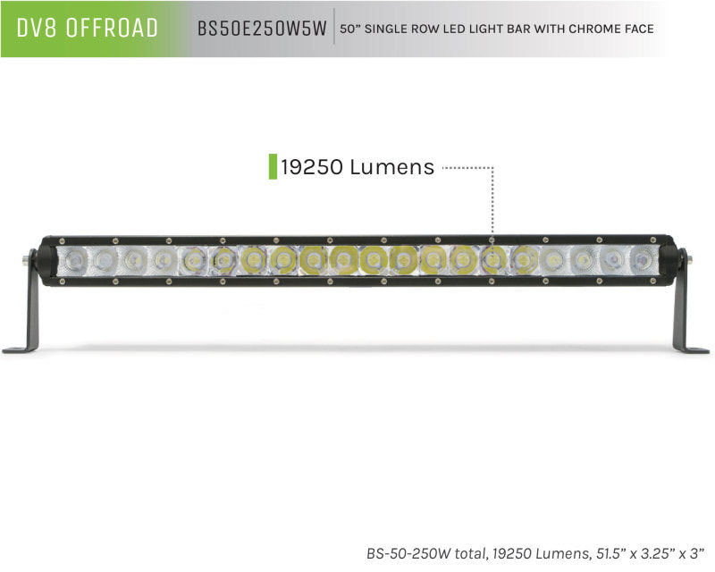 DV8 Offroad BS50E250W5W 50in Light Bar Slim 250W Spot 5W CREE LED - Black