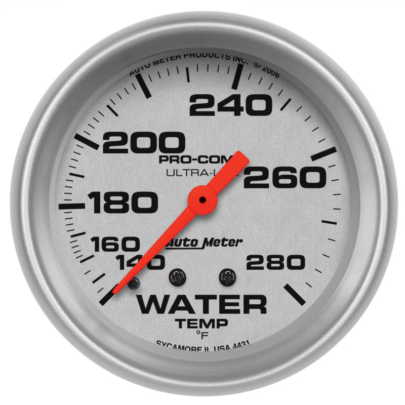 AutoMeter 4431 Autometer Ultra-Lite 66.7mm 140-280 Deg F Mechanical Water Temperature Gauge - White