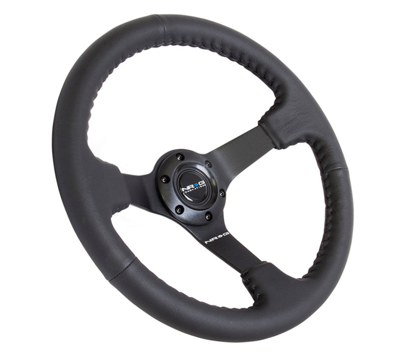 NRG RST-036MB-R Reinforced Steering Wheel (350mm / 3in. Deep) Bk Leather w/Bk BBall Stitch (Odi Bakchis Edition)