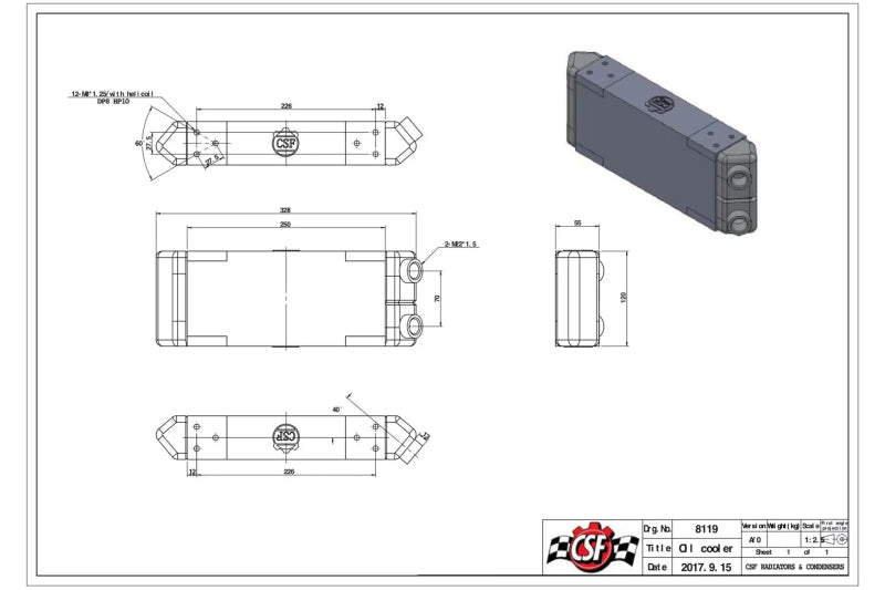 Csf Cooling CSF8119 Oil Cooler Universal Dual-Pass M22