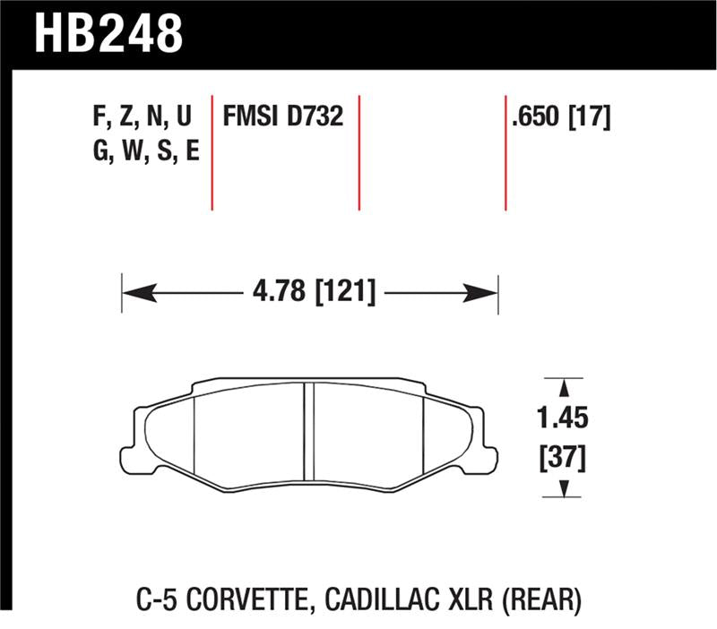 Hawk Performance HB248G.650 Hawk 04-09 Cadillac XLR / 97-11 Chevrolet Corvette DTC-60 Race Rear Brake Pads
