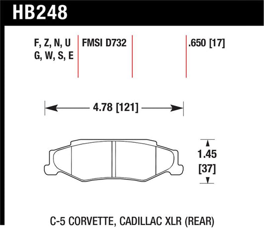 Hawk Performance HB248G.650 Hawk 04-09 Cadillac XLR / 97-11 Chevrolet Corvette DTC-60 Race Rear Brake Pads