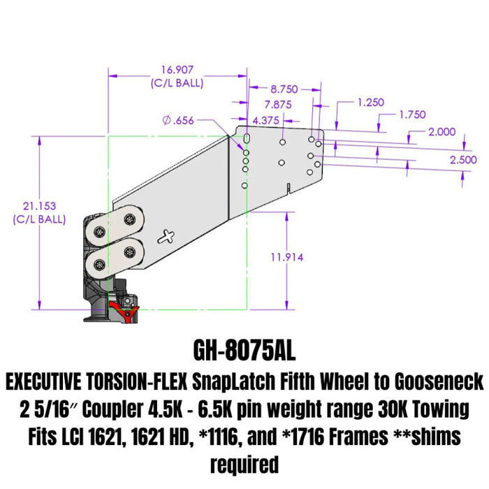 GEN-Y Hitch GH-8075AL Gen-Y Executive Torsion-Flex Auto 5th Wheel to Gooseneck 2-5/16in Coupler (4.5K-6.5K PW)
