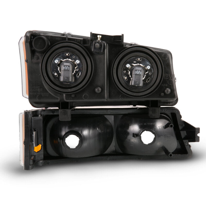 ANZO 111452 2003-2006 Chevy Silverado Crystal Headlight w/ Signal Light Black Amber (4 pcs)