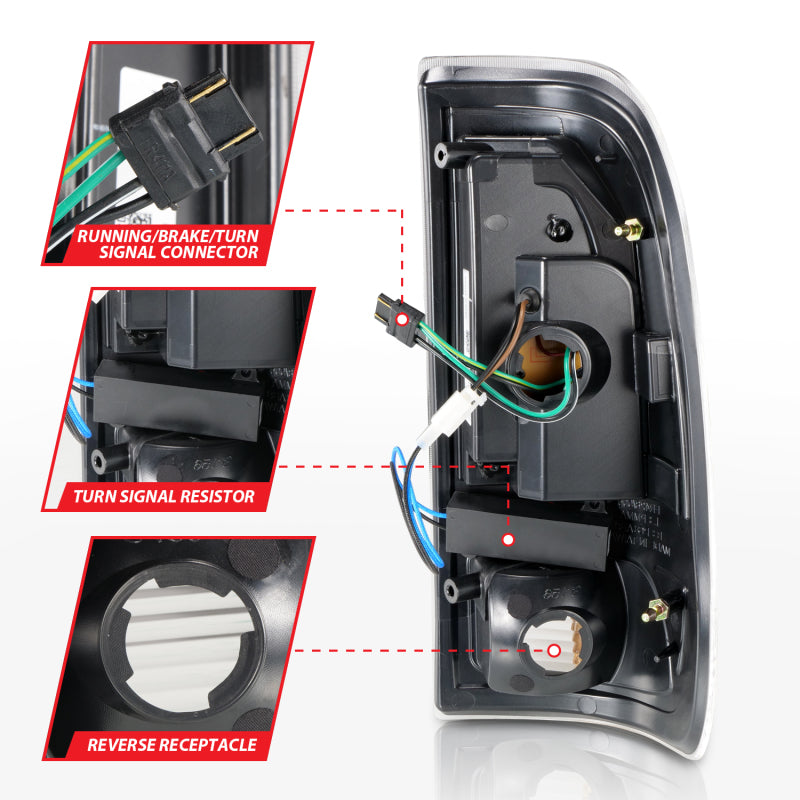 ANZO 311378 1997-2003 Ford F-150 LED Tail Lights w/ Light Bar Black Housing Smoke Lens