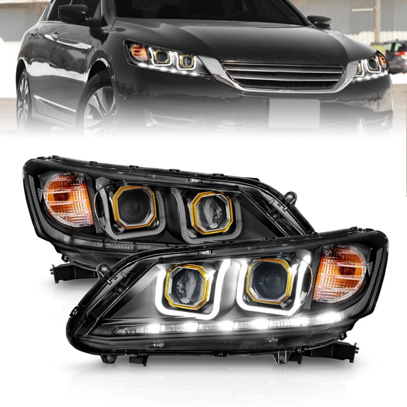 ANZO 121492 2013-2015 Honda Accord (4dr ONLY) Projector Headlights w/ U-Bar Black