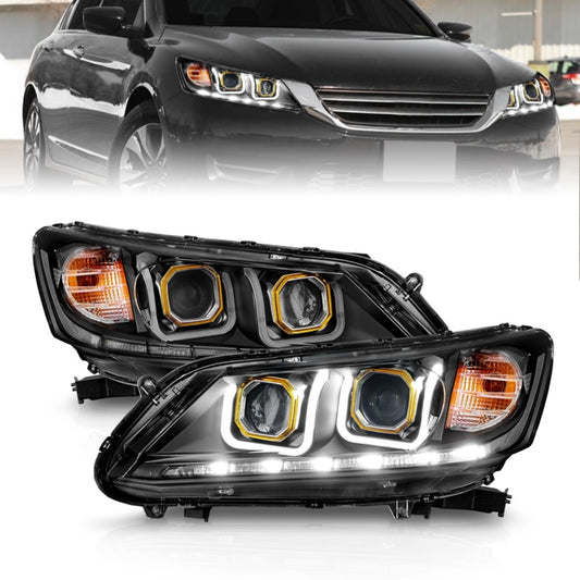 ANZO 121492 2013-2015 Honda Accord (4dr ONLY) Projector Headlights w/ U-Bar Black