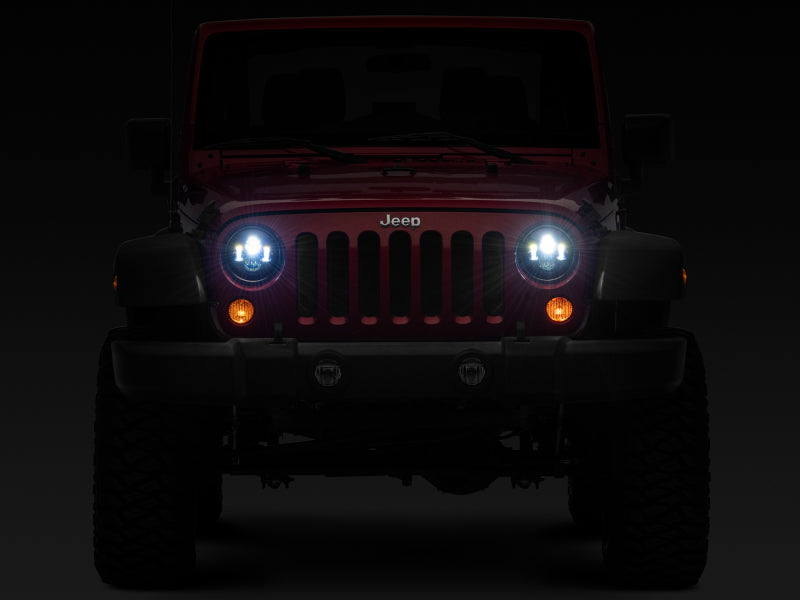 Raxiom J108042 97-18 Jeep Wrangler TJ/JK Axial Series LED Daymaker Headlights- Black Housing (Clear Lens)