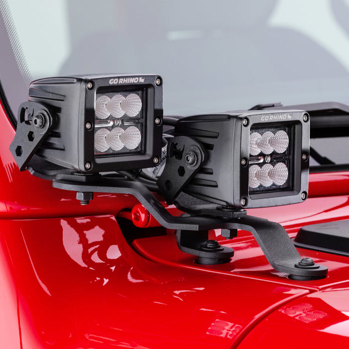 Go Rhino 730231T 18-20 Jeep Wrangler JL/JLU/Gladiator JT Light Mount - Two 3in Cubes Offset