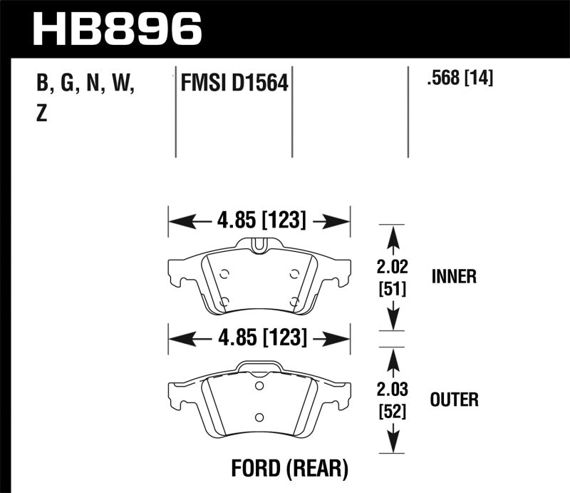 Hawk Performance HB896B.568 Hawk 16-18 Ford Focus HPS 5.0 Rear Brake Pads