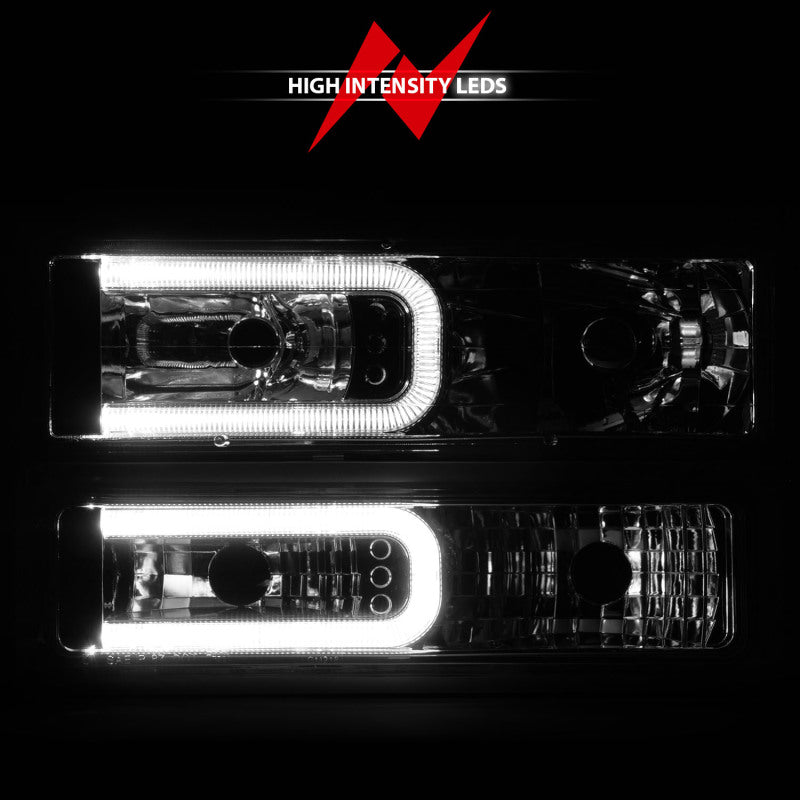 ANZO 111529 88-98 Chevrolet C1500 Crystal Headlights w/Light Bar Chrome Housing w/ Signal Side Markers 8Pcs