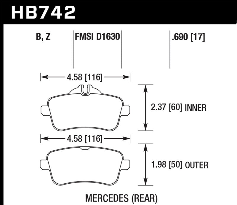 Hawk Performance HB742Z.690 Hawk 14-15 Mercedes M Class / 12-13 Mercedes ML350 Performance Ceramic Rear Brake Pads