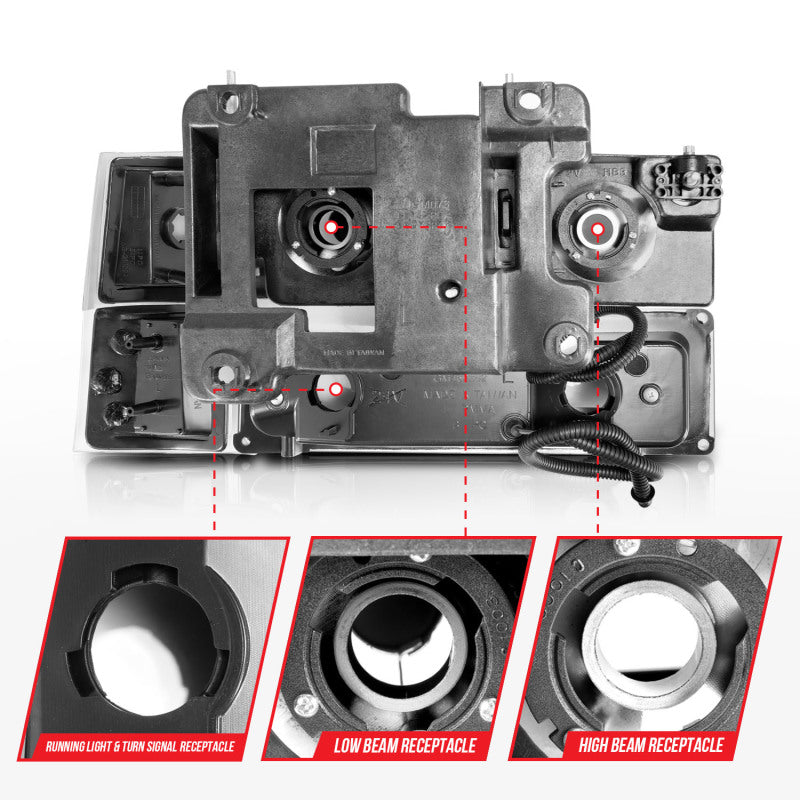 ANZO 111528 88-98 Chevrolet C1500 Crystal Headlights w/ Light Bar Black Housing w/ Signal Side Markers 8Pcs