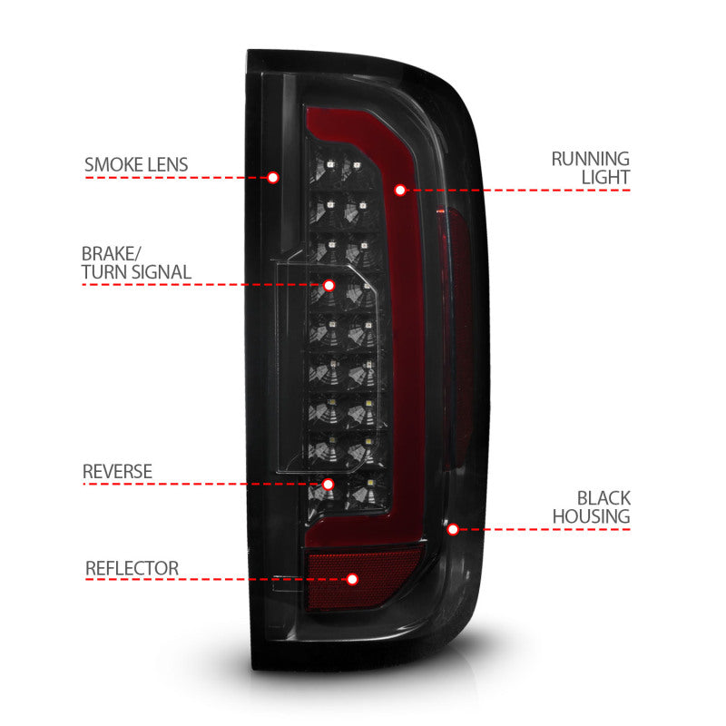 ANZO 311435 15-21 GMC Canyon Full LED Tail Lights w/ Red Lightbar Black Housing Smoke Lens