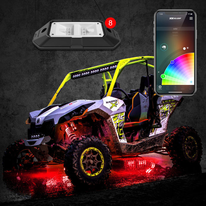XKGLOW XK-ROCK-ADV XK Glow Rock Light w/ XKchrome App Controlled Bluetooth Advanced Kit 8pc RGB 6W