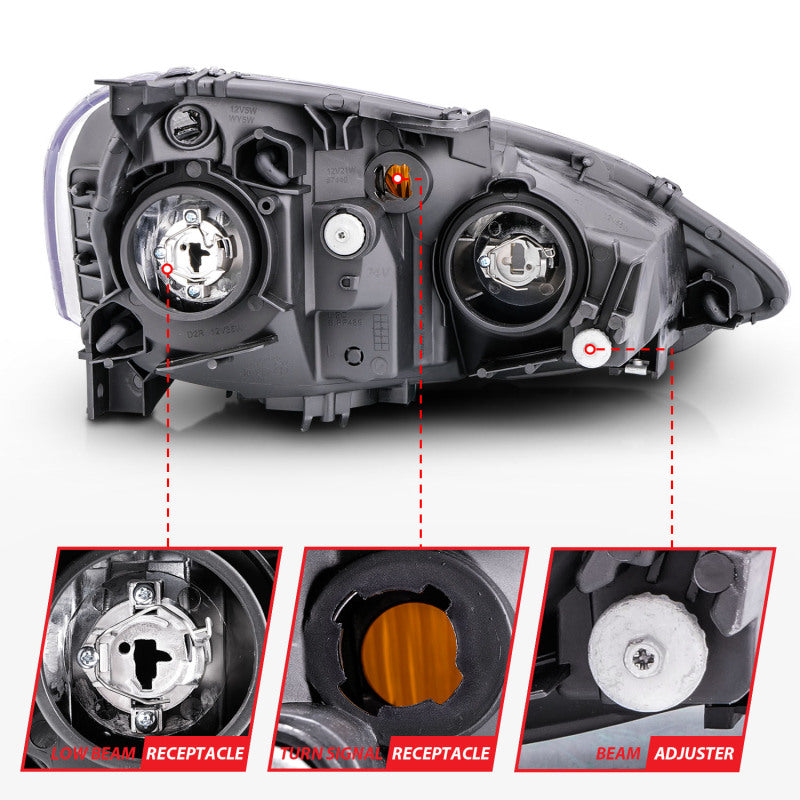 ANZO 121209 2002-2004 Acura RSX Crystal Headlights Black