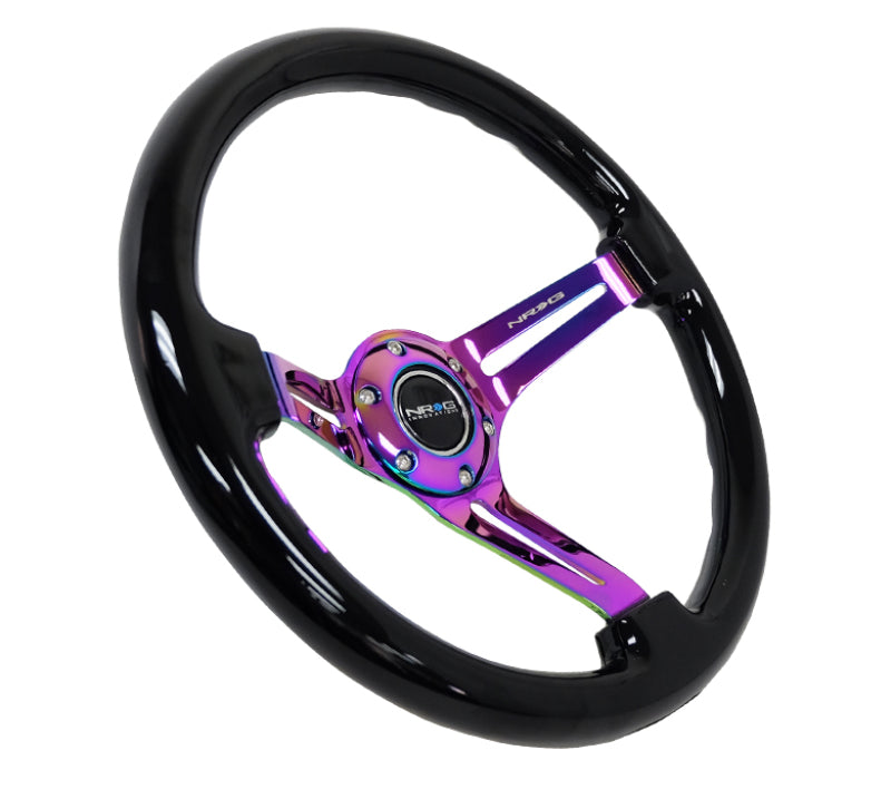NRG RST-018BK-MC Reinforced Steering Wheel (350mm / 3in. Deep) Blk Wood w/Blk Matte Spoke/Neochrome Center Mark