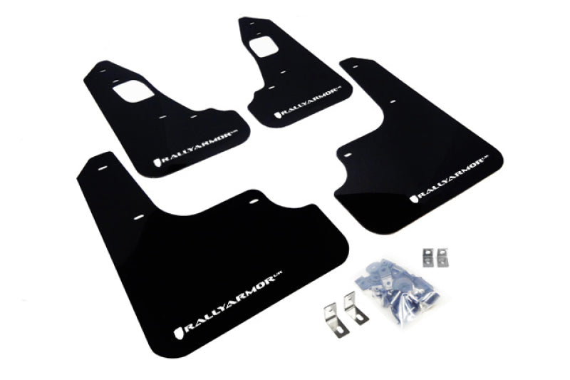 Rally Armor MF10-UR-BLK/WH 08-17 Mitsubishi EVO X Black UR Mud Flap w/ White Logo